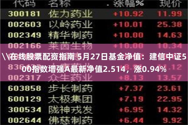 \在线股票配资指南 5月27日基金净值：建信中证500指数增强A最新净值2.514，涨0.94%